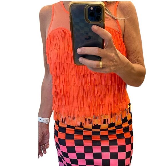 Naked Zebra Fringes Mesh Cropped Sleeveless Top.Size M - Picture 3 of 12